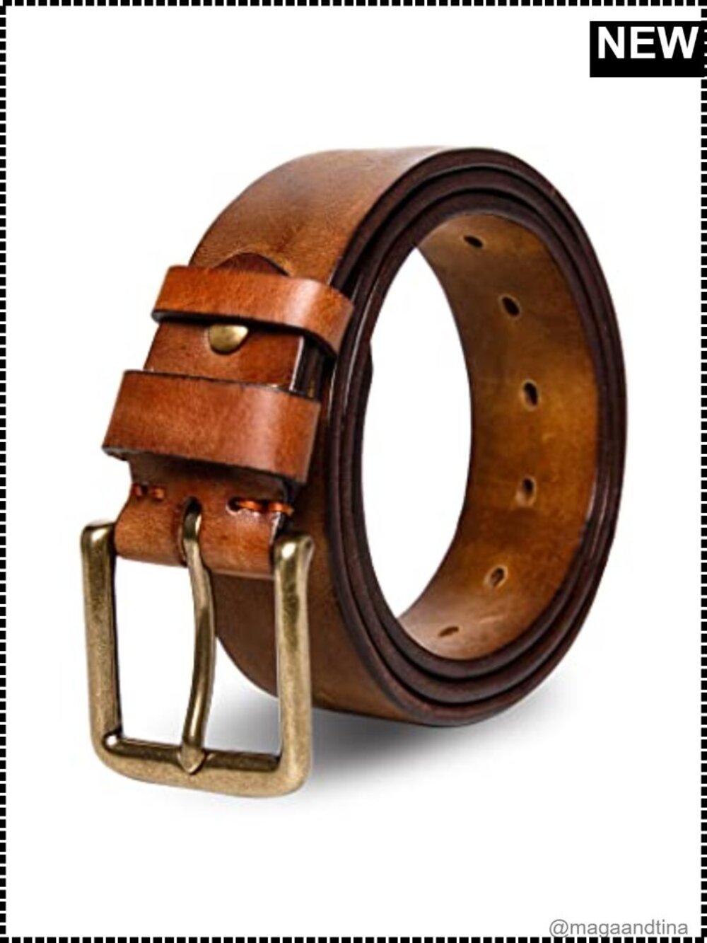 Full Grain Leather Men's Work Belt Heavy Duty 5MM Thick 1.5 Inch Gift Box